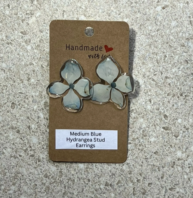 Medium Blue Hydrangea Stud Earrings