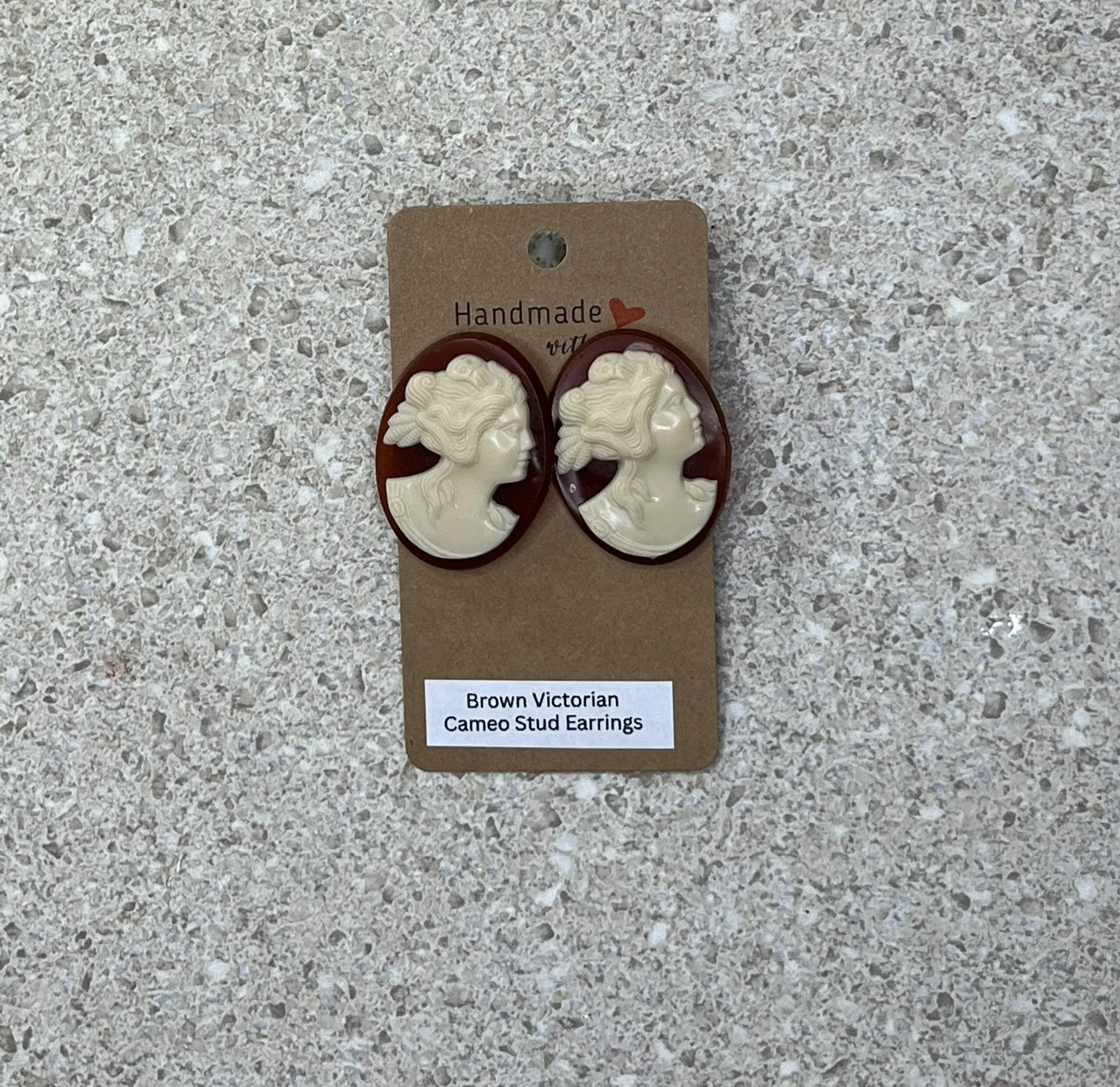 Brown Victorian Cameo Stud Earrings