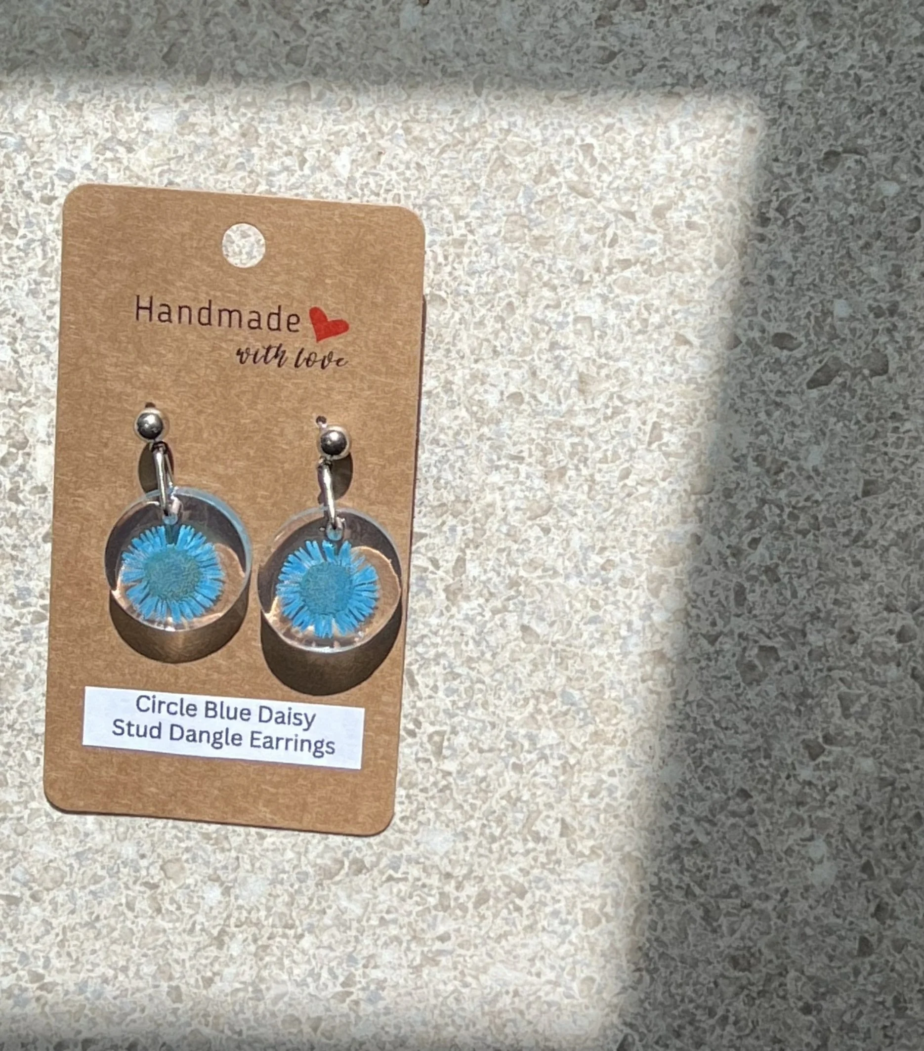 Circle Blue Daisy Stud Dangle Earrings