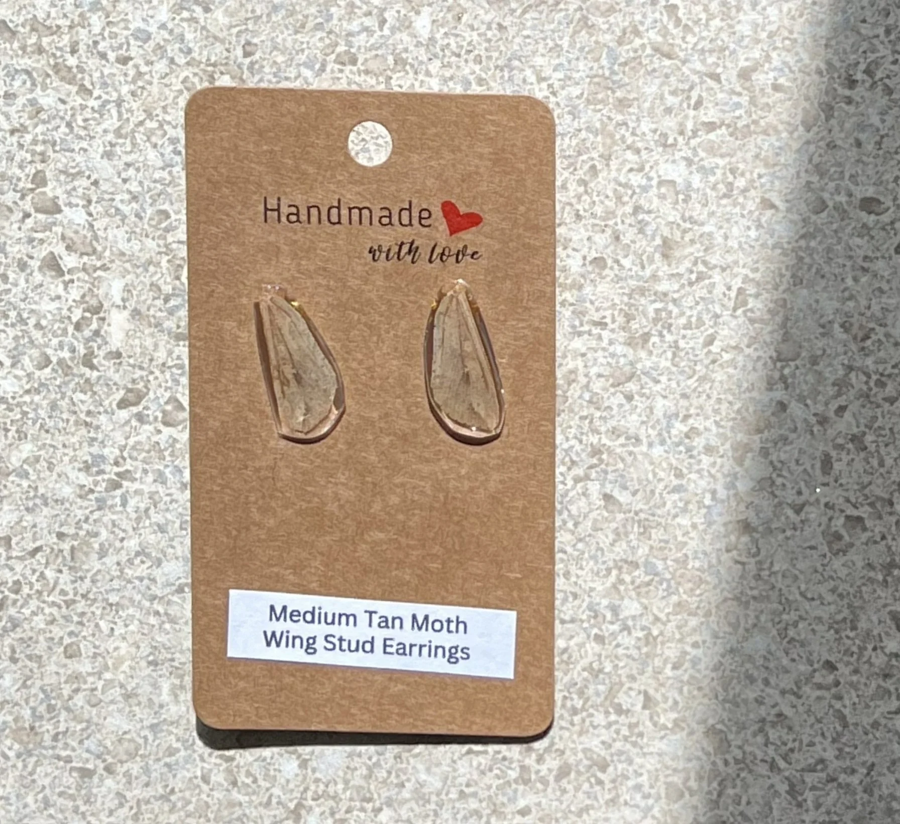 Medium Tan Moth Wing Stud Earrings