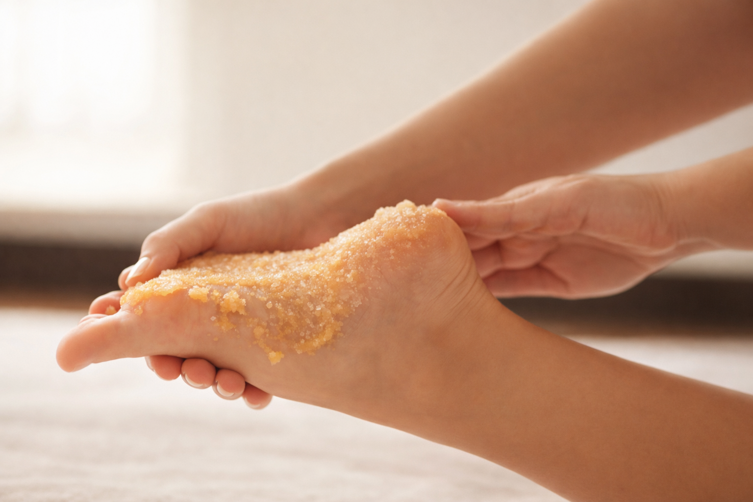 In a spa atmosphere, a client receiving a powerful foot massage for best results