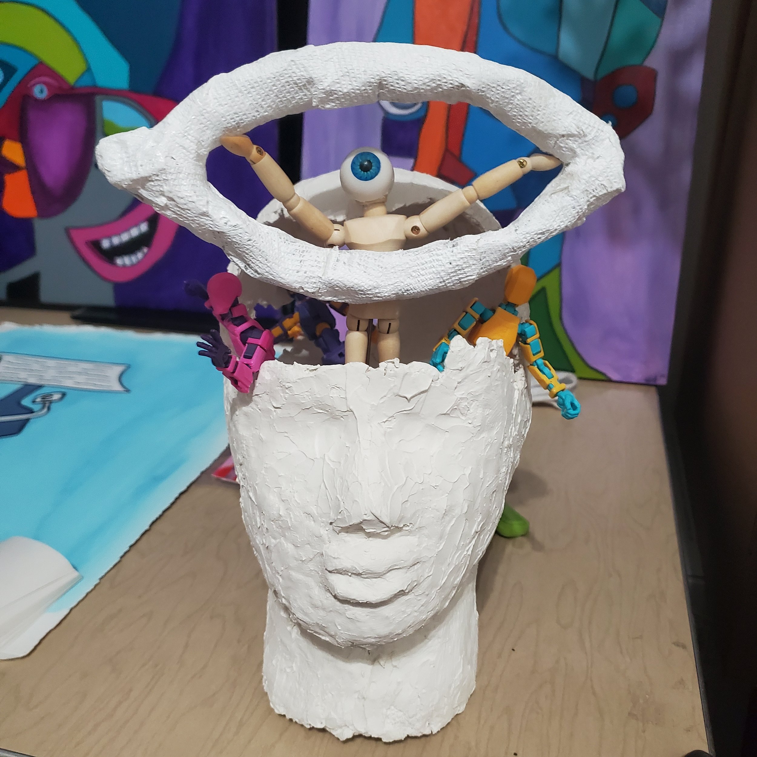 This is Your Brain on Art, Paper Mache, Plaster, Assemblage including 3D Printed Material
