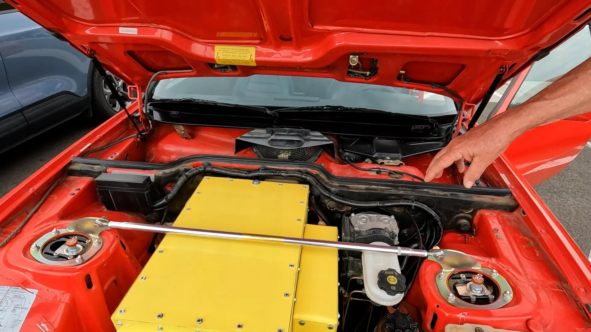 Porsche 924 with new coilover suspension to account for battery weight