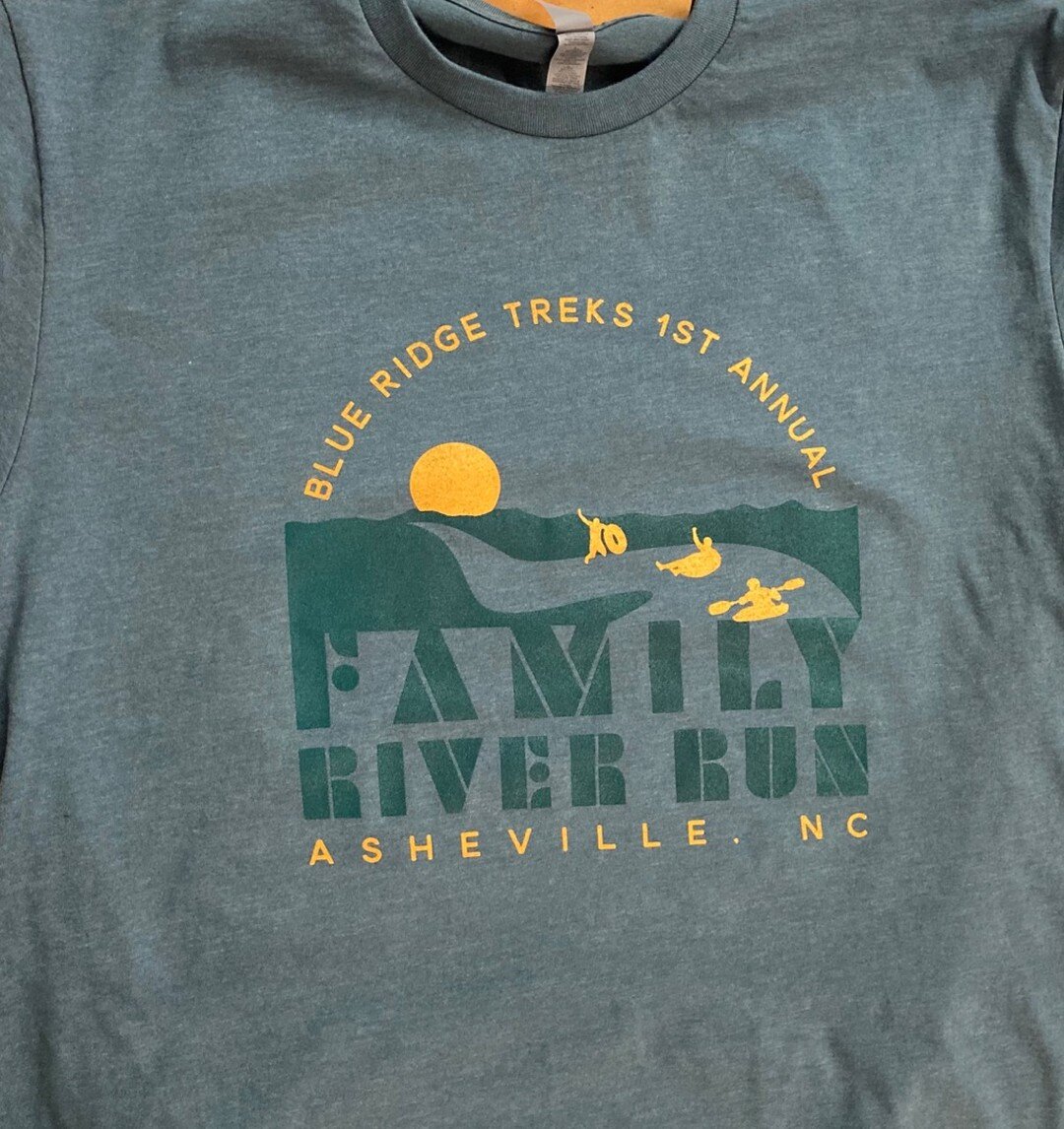 Check out the new shirts for our friends @blueridgetreks for the first annual family river run event this weekend! 🛶😎 
.
.
.
#tshirt #tshirtdesign #asheville #ashevillenc #river #828events