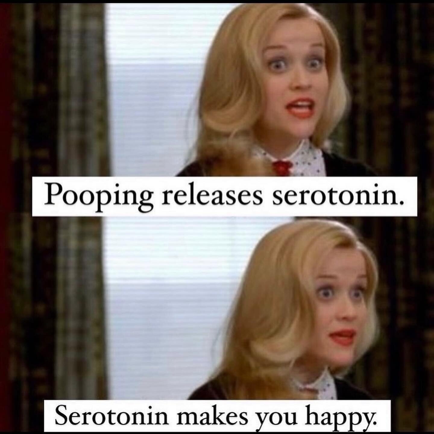 TRUTH!! 💩
Serotonin is a neurotransmitter, or chemical messenger, that controls + stabilizes your mood + functions in your brain. 

It might surprise you that it&rsquo;s also crucial to the functions in your digestive system. 

Your gut produces abo