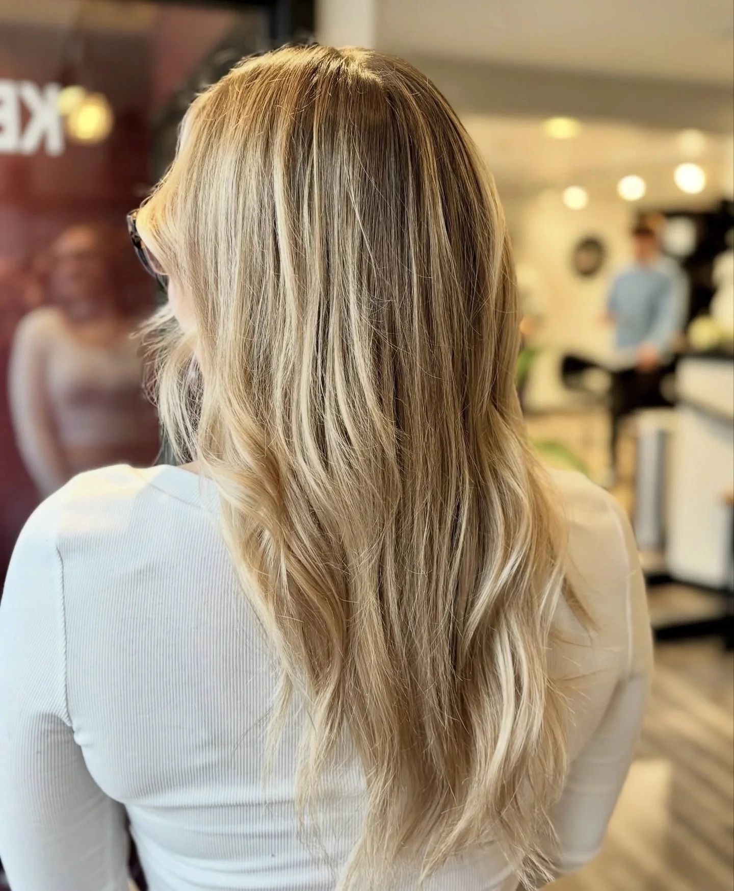 Beautiful, low maintenance blonde is perfect for college students. Hair created by Bella! 🥰