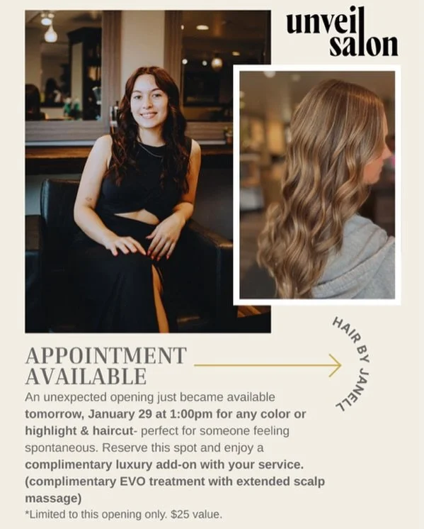 Ready to take on the weekend feeling refreshed? Janell has availability tomorrow to brighten up your Winter hair. ✨