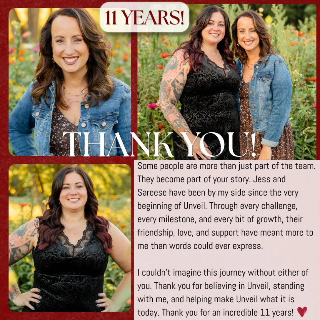 No words could ever express how incredibly grateful I am.💕We are celebrating 11 years this week with Jess &amp; Sareese! Thank you for being part of Unveil&rsquo;s story!❤️🥂