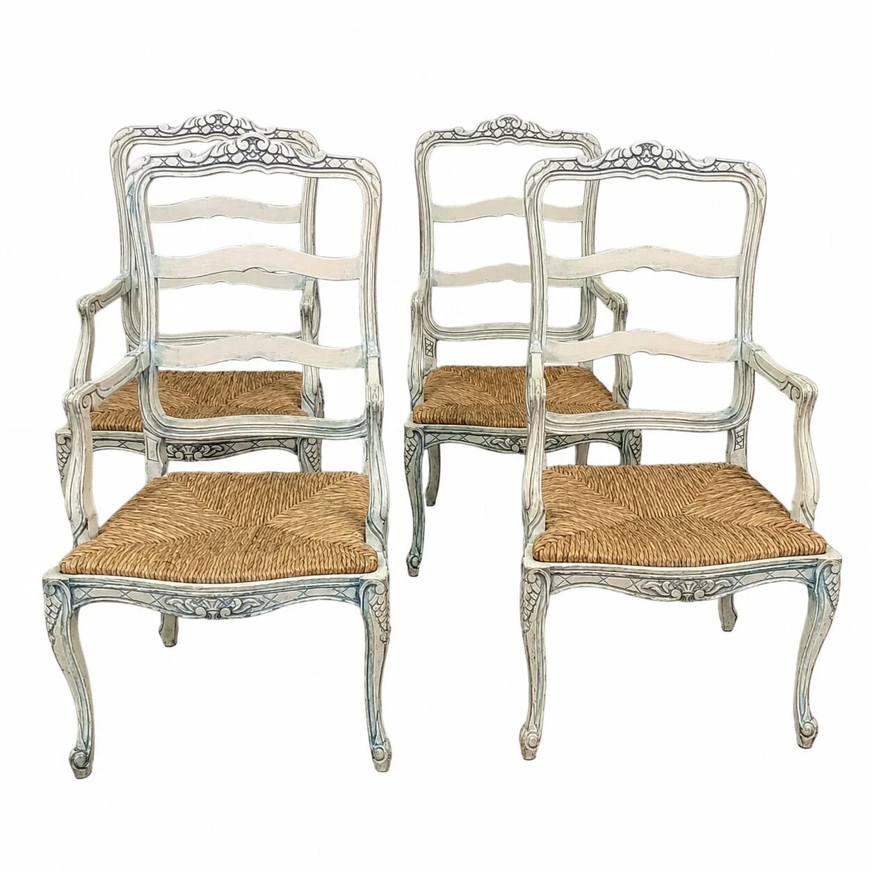 Set of 4 Louis XV Provincial French Style Painted Dining Chairs, 20th c.