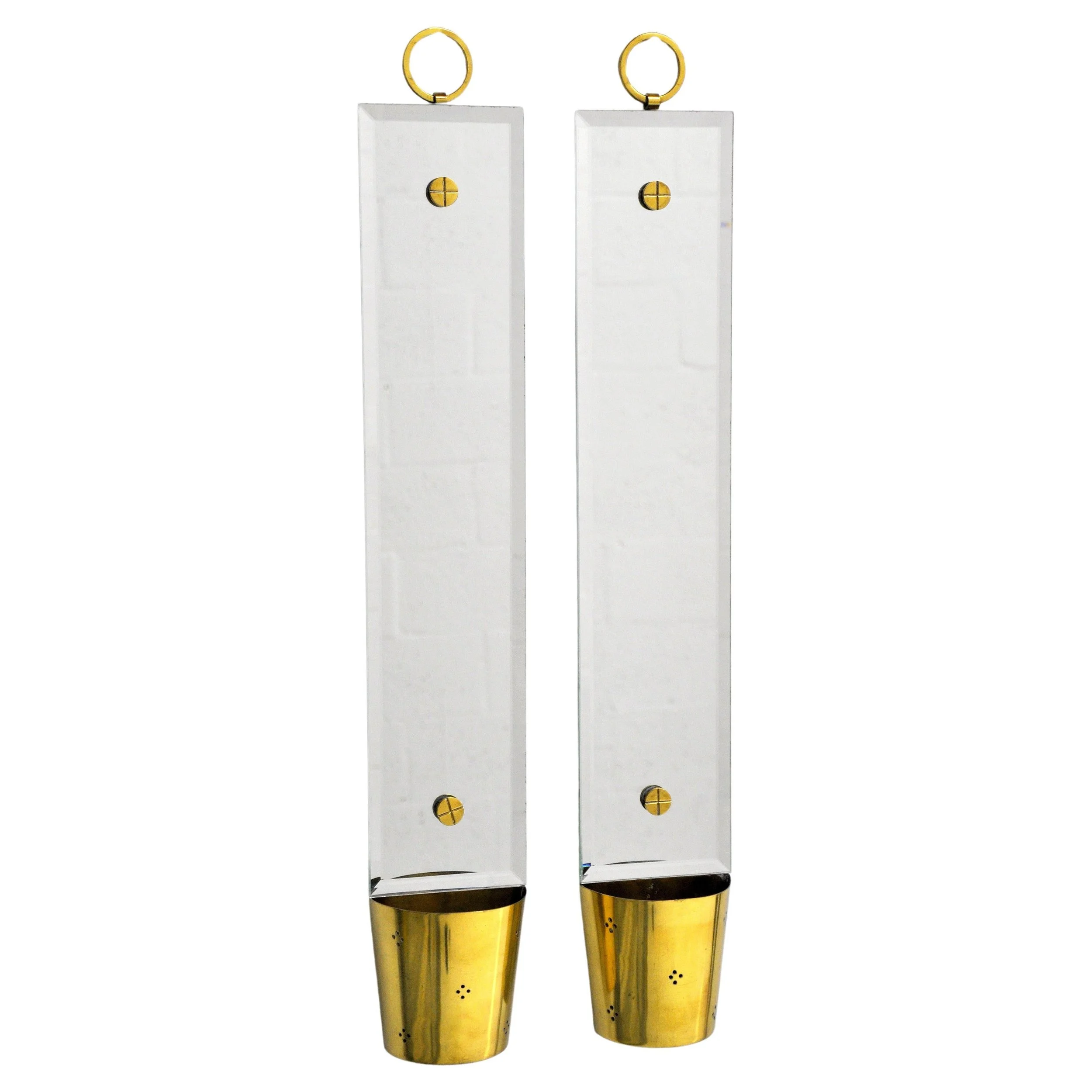 Pair of Tommi Parzinger Mirrored Brass Sconces by Dorlyn Silversmiths, 1950s