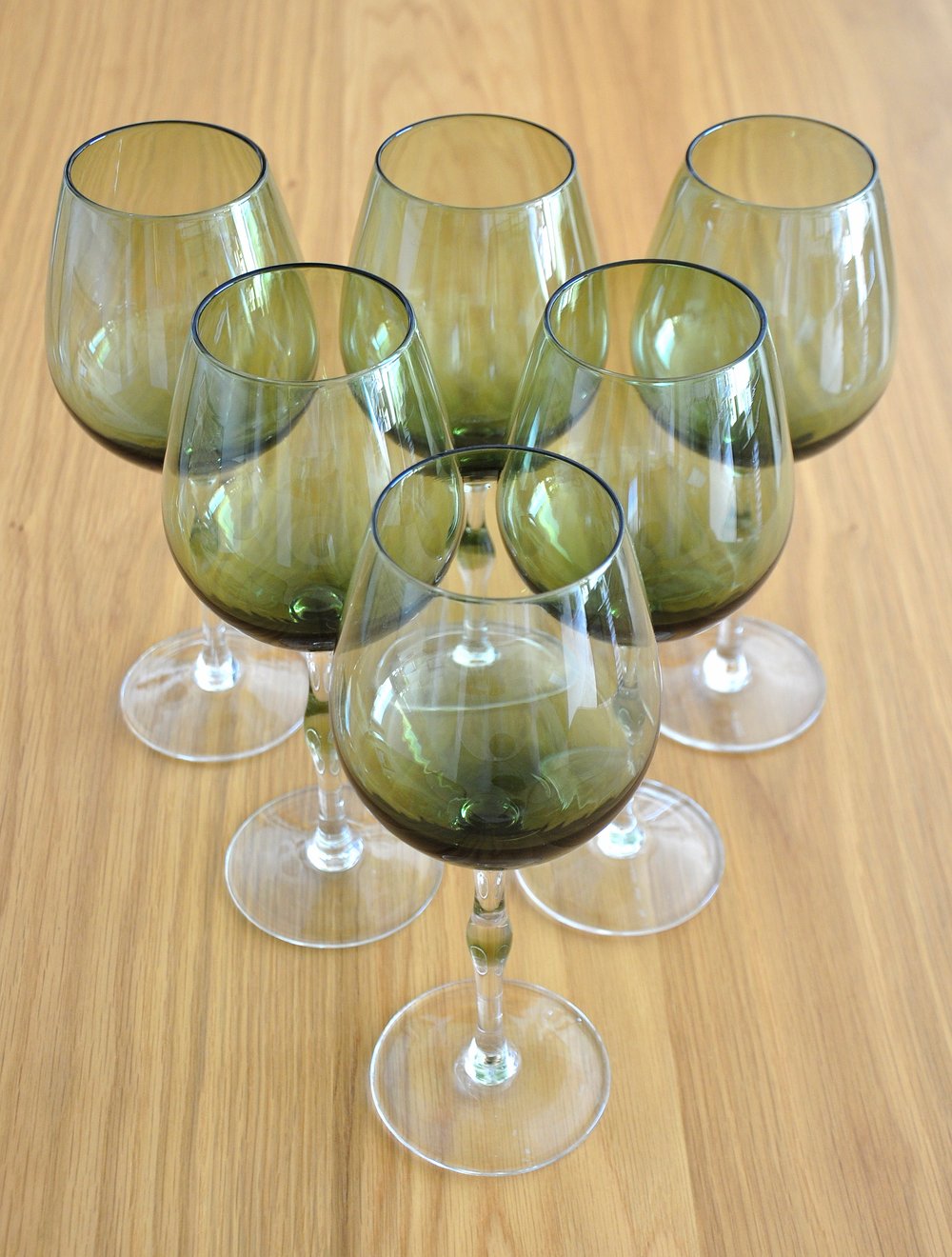 Green Hand-Blown Glass Wine Glasses Set of 6, 1960s — Select Modern