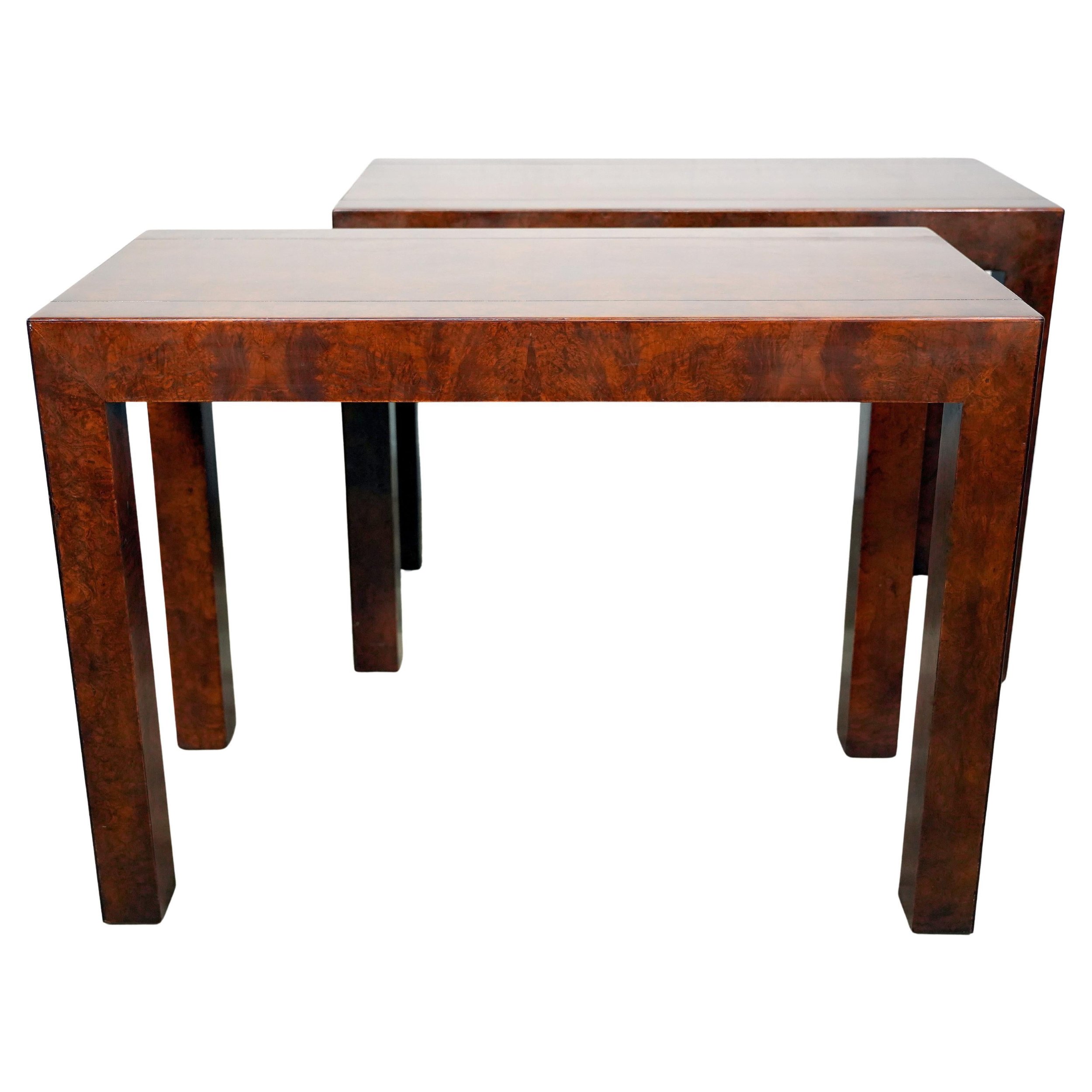 John Widdicomb Modern Parsons Style Burl Wood Console Table, 1970s