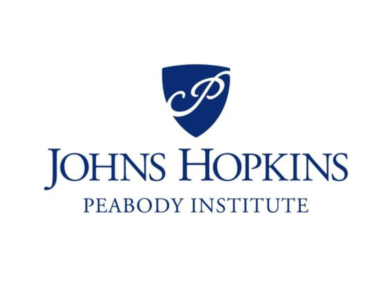 Logo of Johns Hopkins Peabody Institute featuring a blue shield with a white stylized 'P' and the text 'JOHNS HOPKINS PEABODY INSTITUTE'.