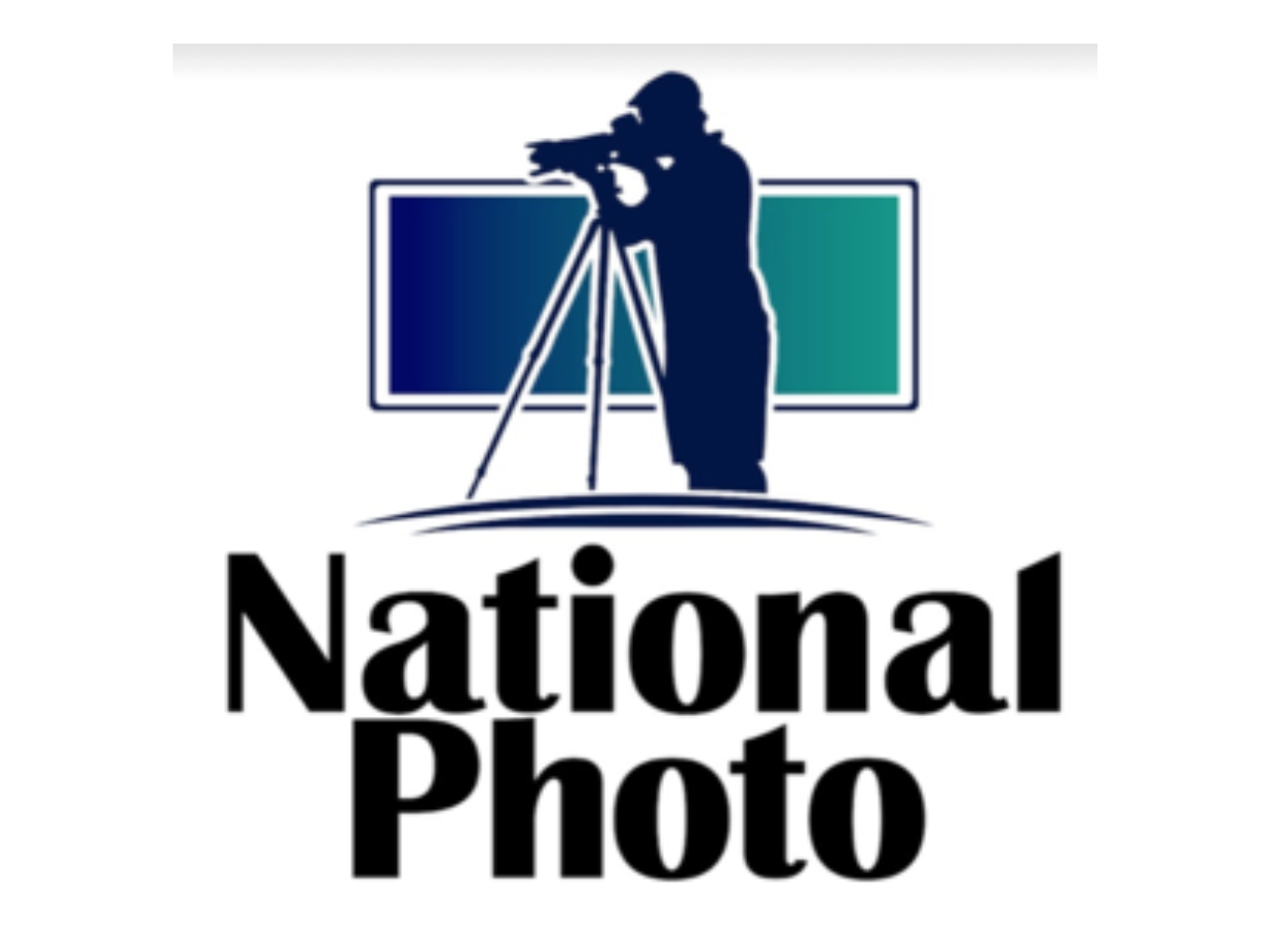 Logo with a silhouette of a person taking a photograph with a camera mounted on a tripod, in front of two computer monitors, with the words "National Photo" beneath.