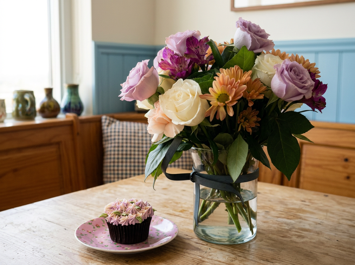 Seasonal Bouquet and Cupcakes (14-Day Pre-order)