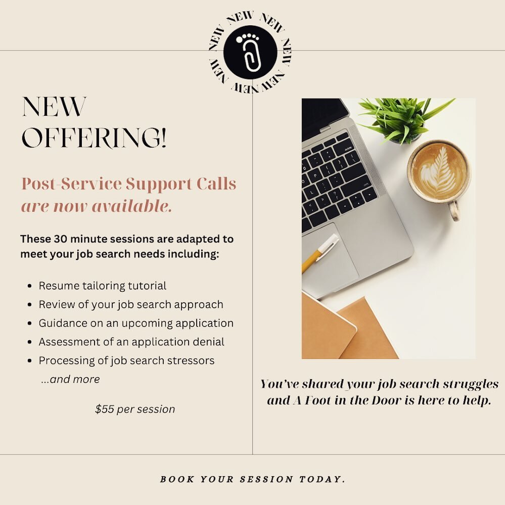 After a successful soft launch, I&rsquo;m rolling out Post-Service Support Calls to provide continued guidance as clients move into the job search process after document completion. Quick questions will  always remain complimentary, while clients als