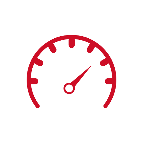 Red speedometer gauge pointing to the middle, indicating moderate or medium level.