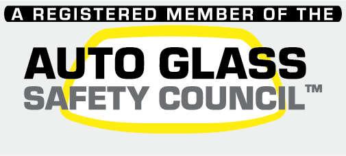 Logo with text: 'A Registered Member of the Auto Glass Safety Council™', with 'AUTO GLASS' and 'SAFETY COUNCIL™' highlighted in black, and 'SAFETY COUNCIL™' circled with a yellow line.