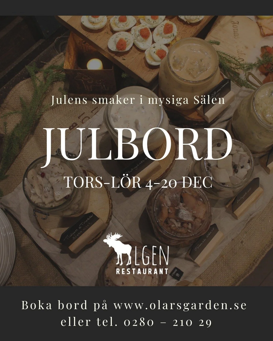Vinterns mysigaste tradition &ndash; julbord p&aring; Restaurang Elgen p&aring; Olarsg&aring;rden i S&auml;len! 🎄✨
H&auml;r v&auml;ntar ett genuint och st&auml;mningsfullt julbord med b&aring;de klassiska r&auml;tter och  smaker fr&aring;n fj&auml;l