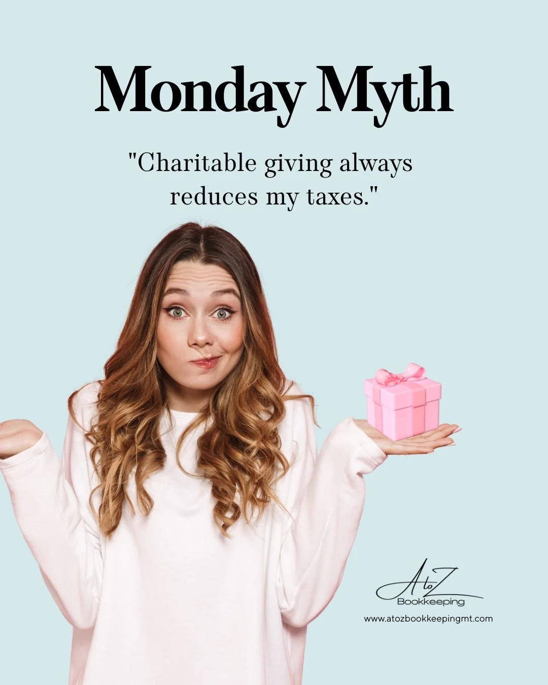 &quot;Charitable giving always reduces my taxes.&quot; Not all donations qualify. Only contributions to registered 501(c)(3) nonprofits are deductible. Know before you give to make your generosity count.

#holidayfinancialtips #financialblogs #atozbo