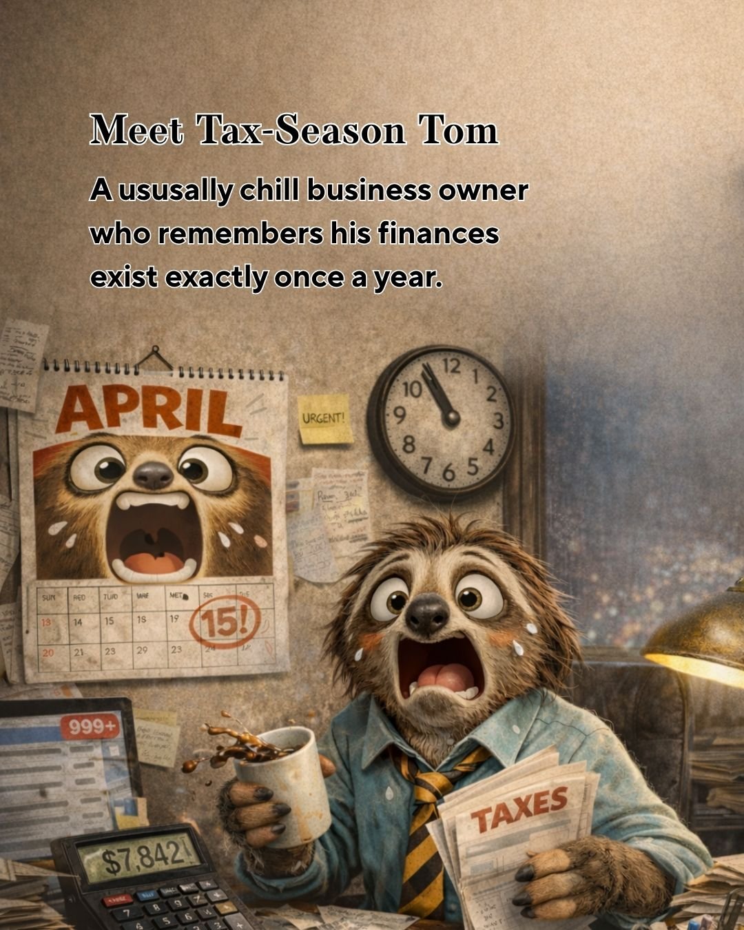 Meet Tax-Season Tom. His financial strategy is simple: ignore everything all year and panic in March.

If Tom feels a little familiar, you&rsquo;re not alone. Flip through to see his tax-season journey.

Get your finances in order before next tax sea