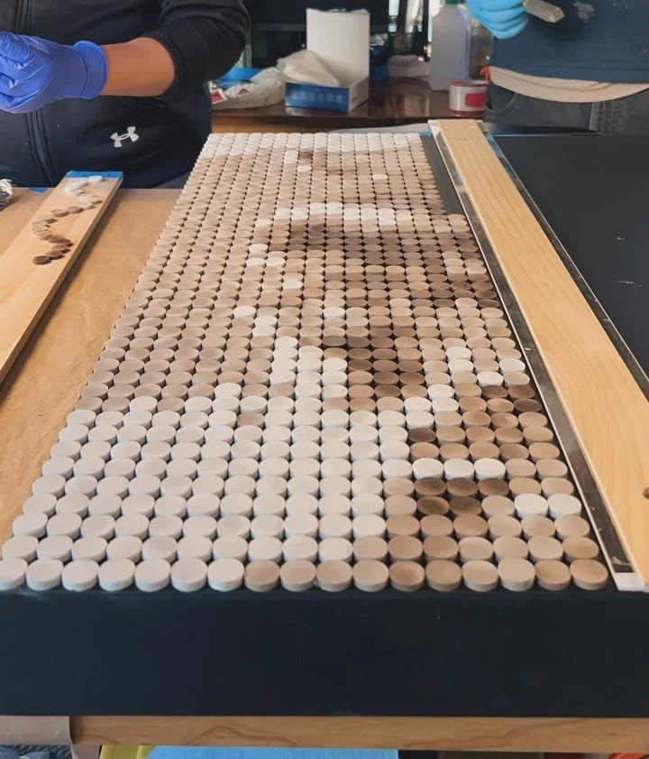 More of the process of the third &ldquo;Boiling Rocks 1&rdquo; mosaic: aligning 2500 pellets!

This work is part of a series of mosaics made from compressed pellets of contaminated soil collected by community scientists from their own yards during th