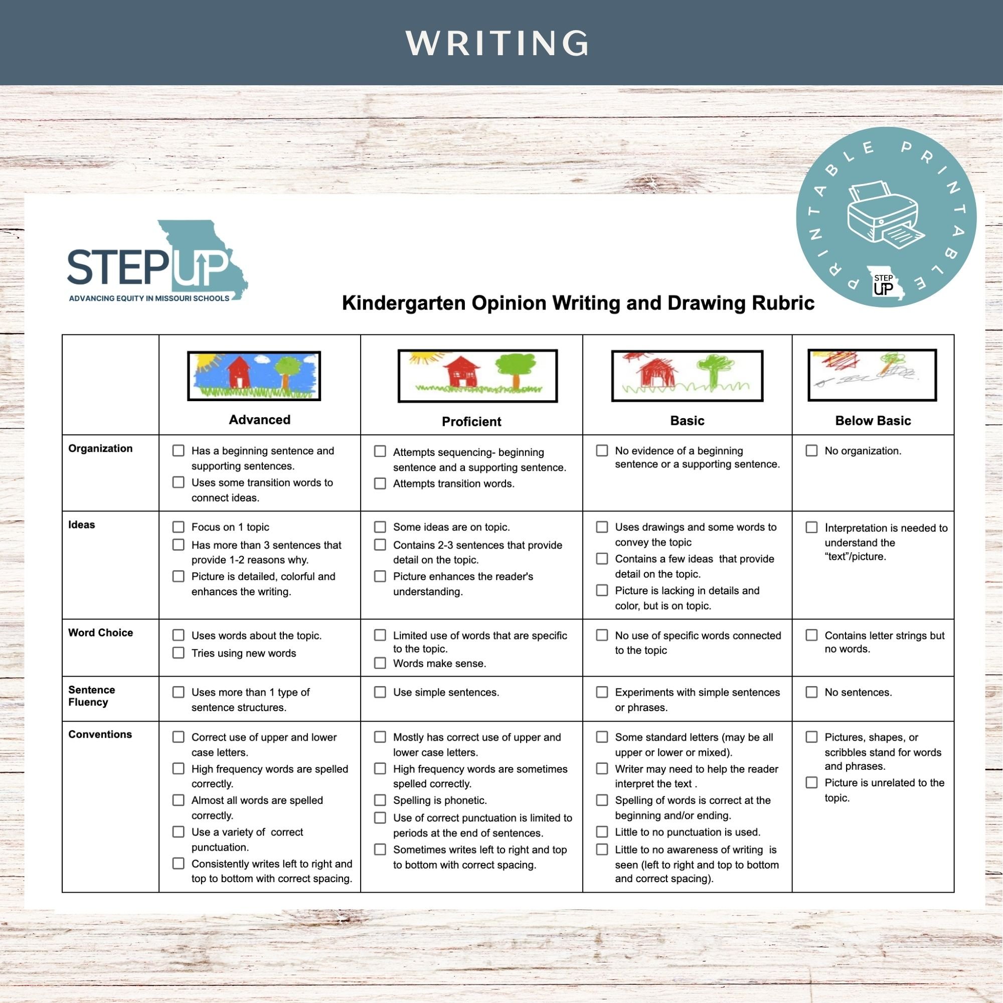 Opinion Writing Rubric Kindergarten