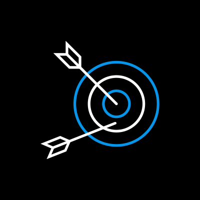 Two arrows hitting the center of a target with concentric circles.