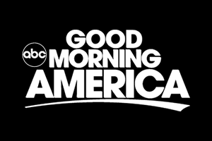 Logo of ABC's Good Morning America with white text on a black background