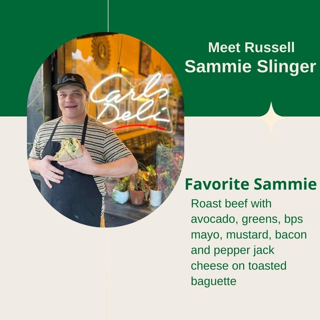 Meet Sammie Slinger Russell! His favorite sandwich is the #17 - Salami, Ham, Baguette, Provolone with LTO and O&amp;V.  His OTHER favorite local restaurant is Zips Cafe. 

Random Fact about Russell: He was once denied a slot as a judge at a mustered 