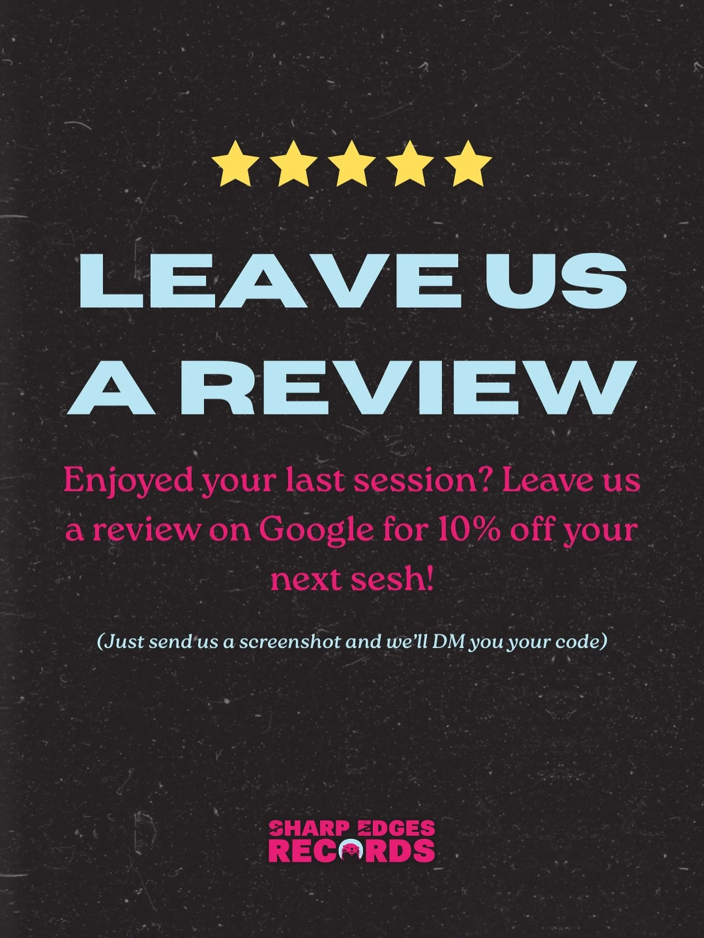 Loved your session? Let us know! Leave us a Google review and snag 10% off your next session. Just send us a screenshot in our DMs to claim your discount.

Your feedback helps us keep the studio safe, welcoming, and creative for every artist 💿✨

Boo