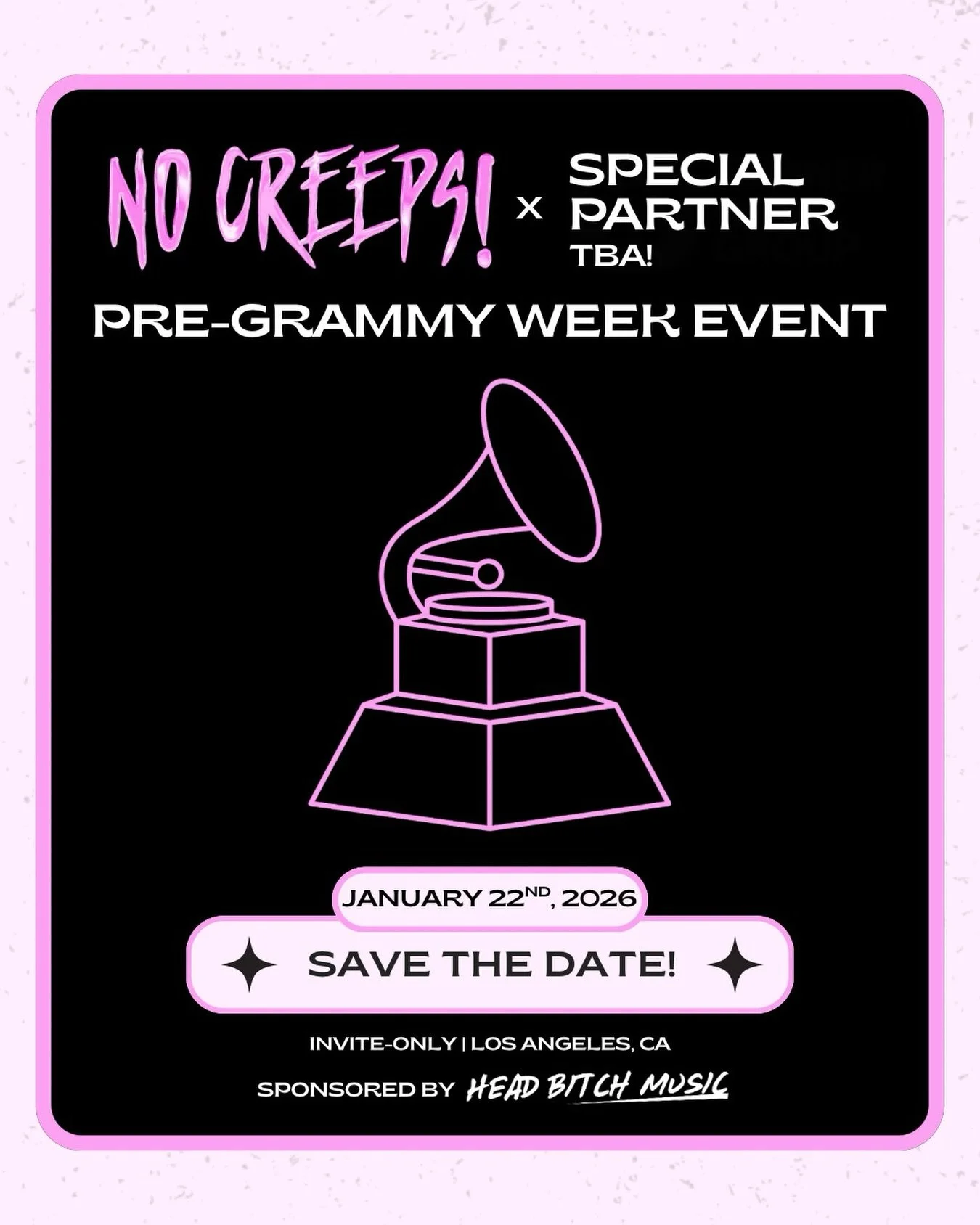 We&rsquo;re holding an intentional Pre-Grammy Week event centered around safety advocacy, community connection, and spotlighting incredible artists!

What to Expect:
🦋 Industry Mixer
🗣️ Safety Panel
🎤 Sets by Takara, GREYSKIIN, Leroy Sanchez and S