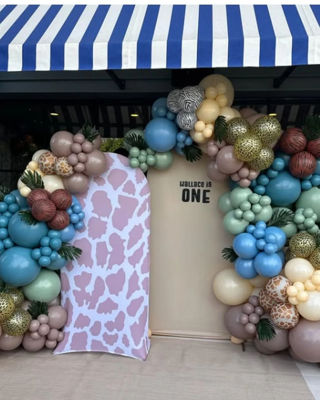 First Birthday Safari Theme Backdrop and Balloon Garland