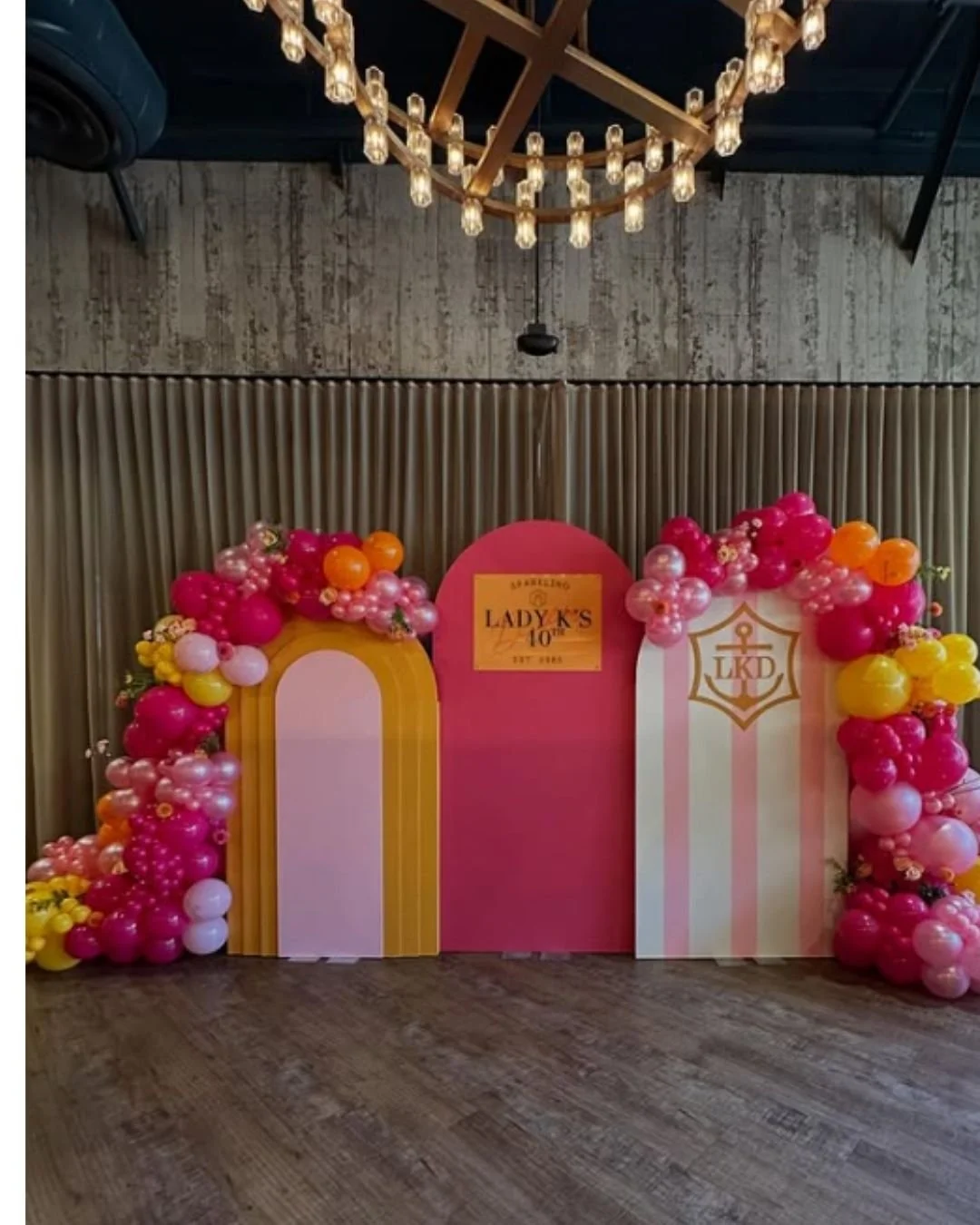 40th Birthday Veuve Inspired Backdrop and balloon garland