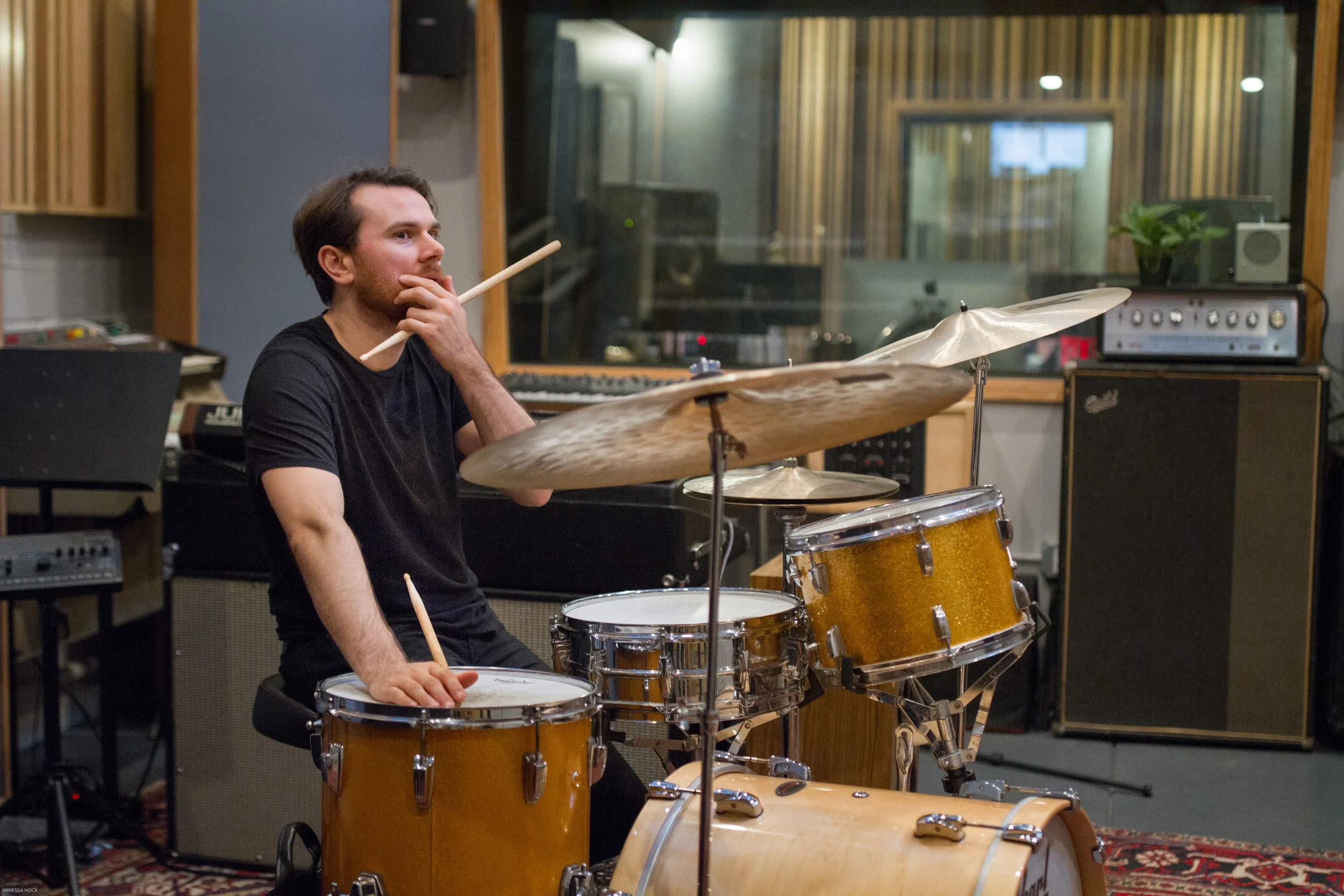 Recording in the studio.