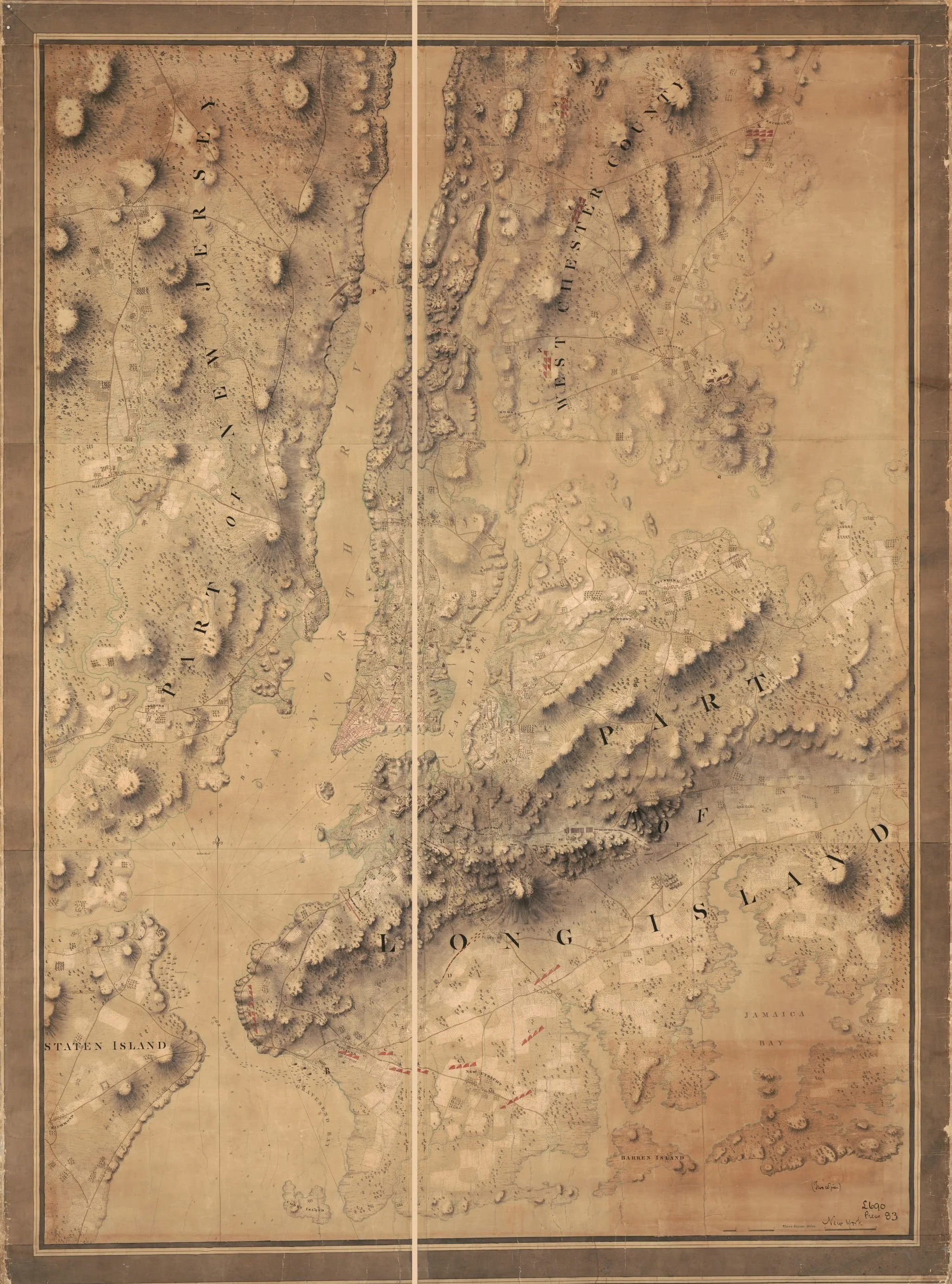  18th century era map of the New York and Long Island area.  © Library of Congress.  
