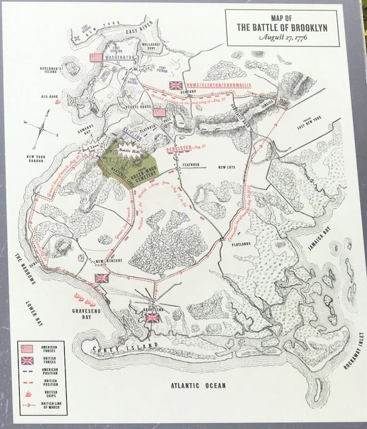  Map depicting key locations in the Battle of Brooklyn. 