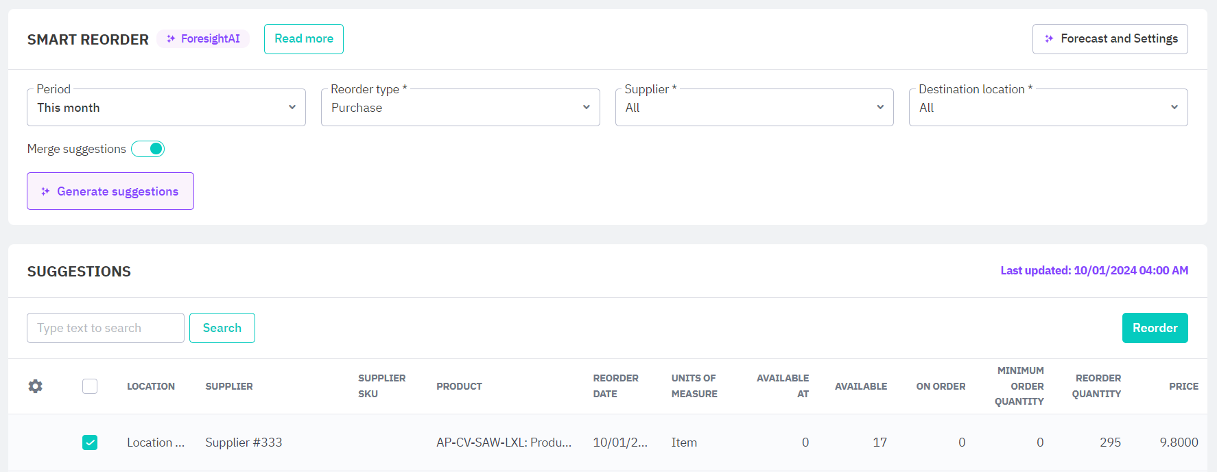 Smart Reorder within Foresight AI