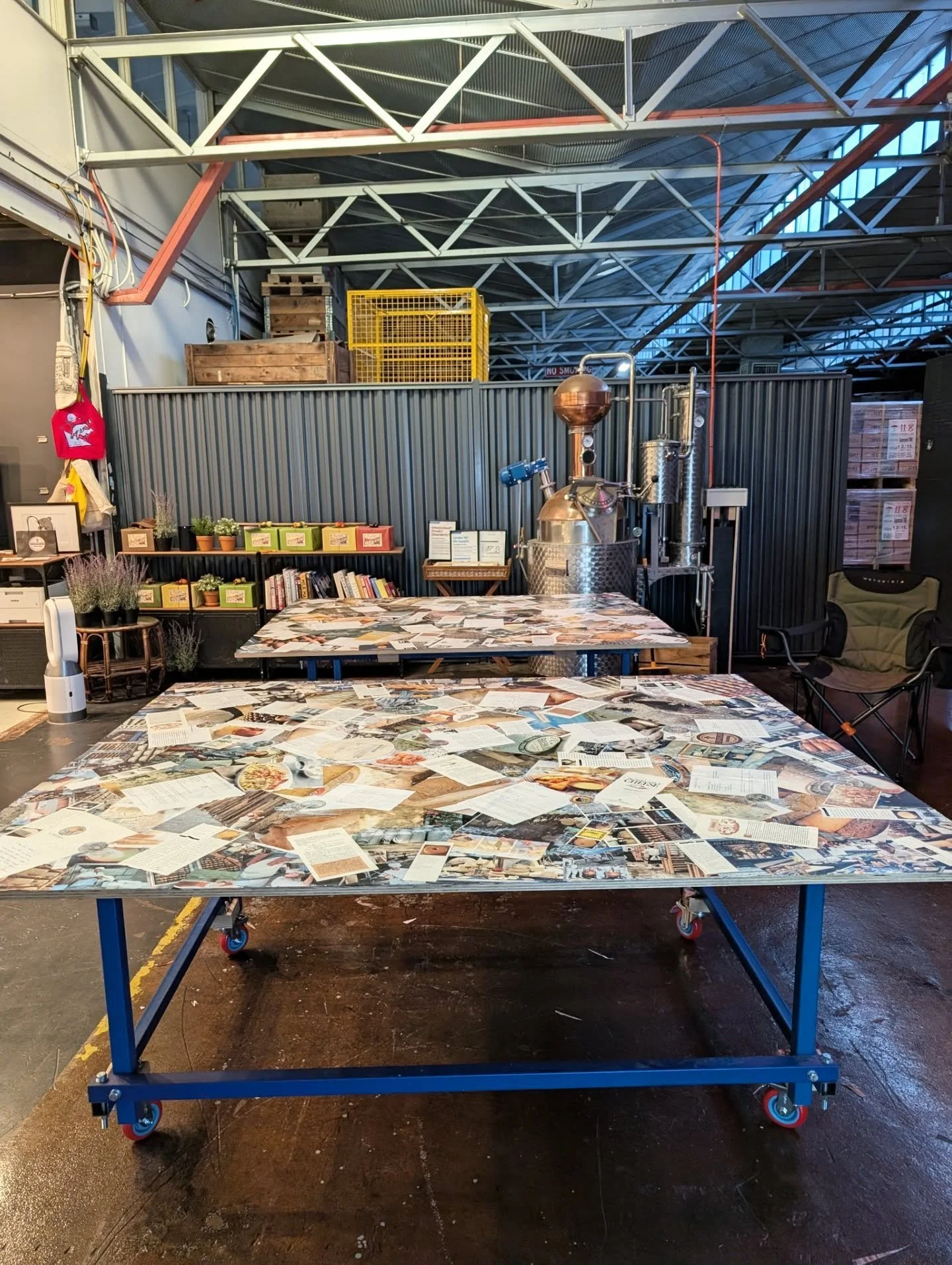 Finished collage tables for @eatcorneliuscheese 

Layering vintage cheese books, images and packaging into unique, tactile tabletops.

Thinking about composition, texture, and how it all reads once sealed.

There's something about working with your h