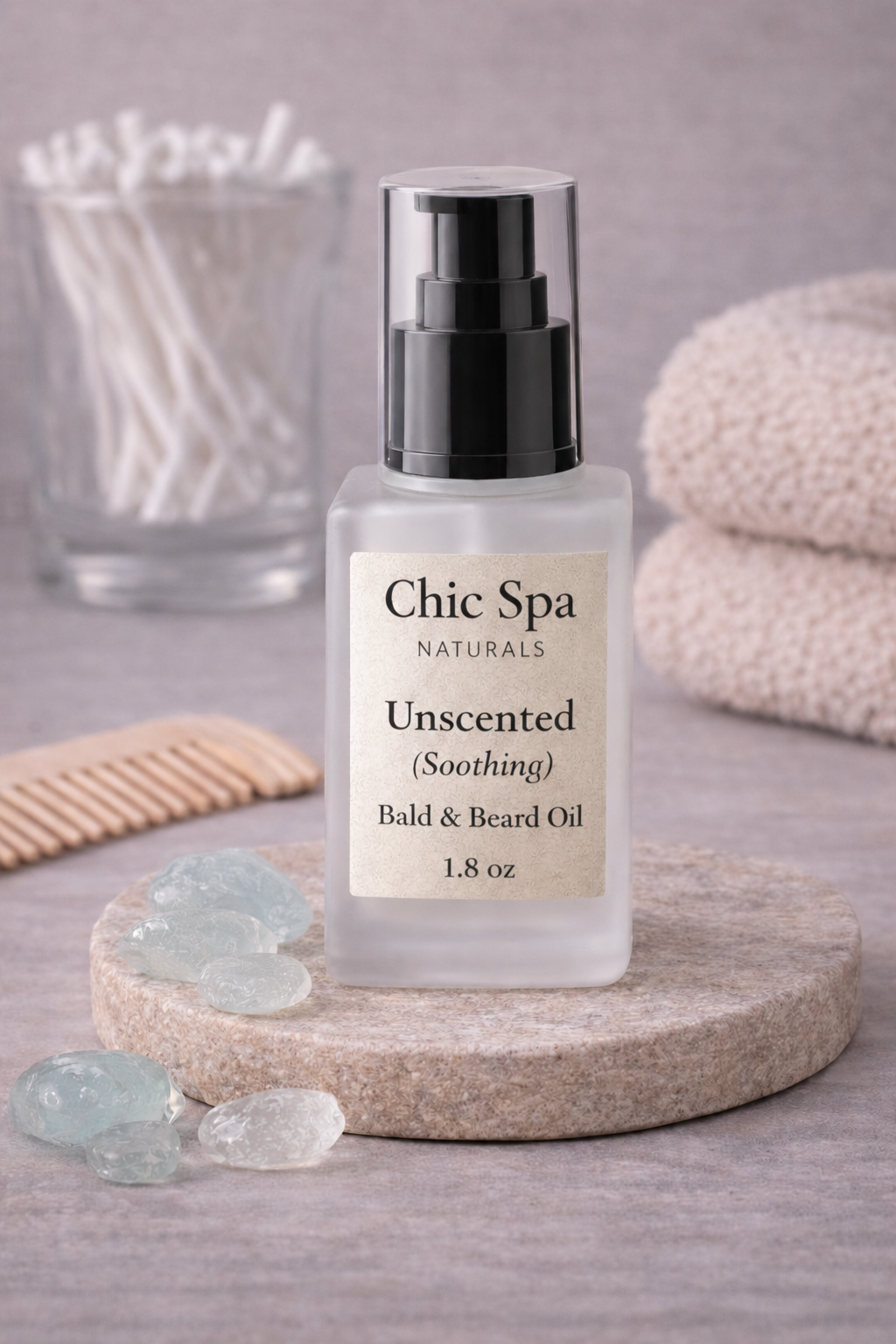 Unscented Soothing Bald & Beard Oil 1.8 oz by Chic Spa Naturals
