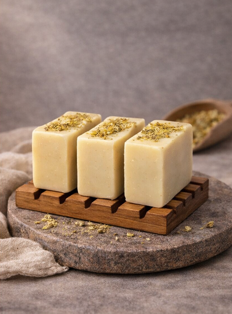 Baby Sleep Calm Bars chamomile soap set with wooden soap dish and chamomile bath tea bags for babies