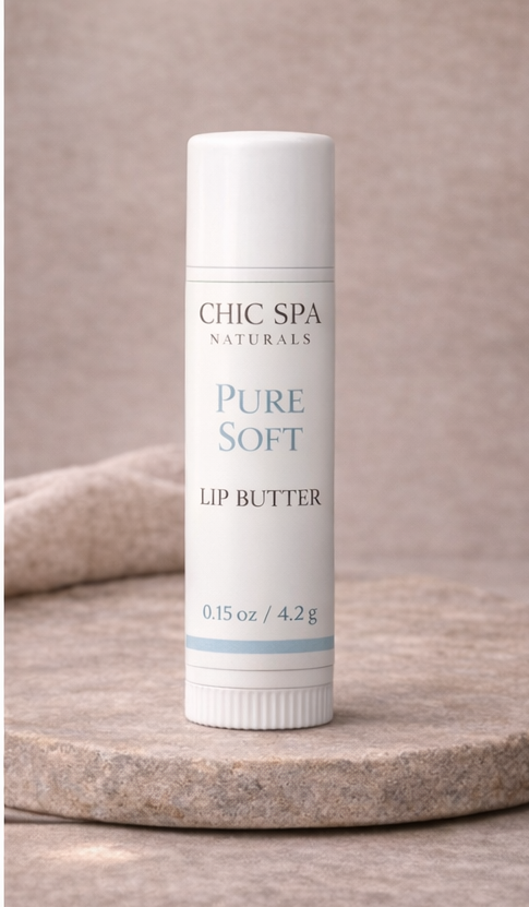 Pure Soft Lip Butter nourishing lip balm tube by Chic Spa Naturals