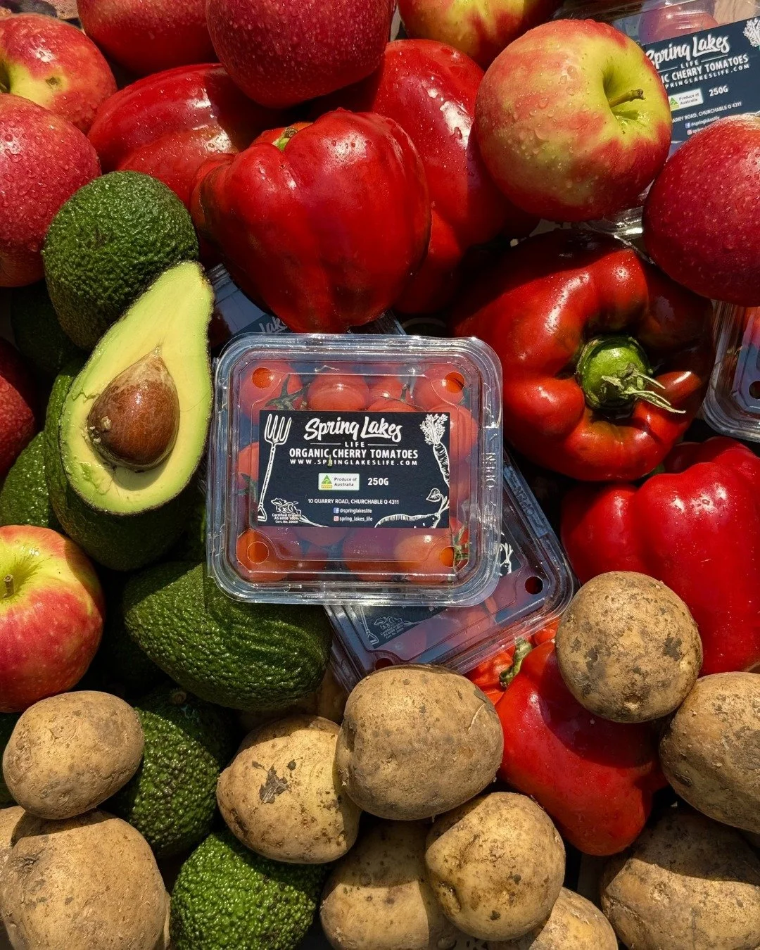 Celebrate the weekend with the best of local, fresh, certified organic produce!
Available Friday 24th – Sunday 26th
🍎 Pink Lady Apples – $6.99/kg
❤ Red Capsicum – $16.99/kg
🥑Avocado – $3.49 each
🍅 Cherry Tomato – $5