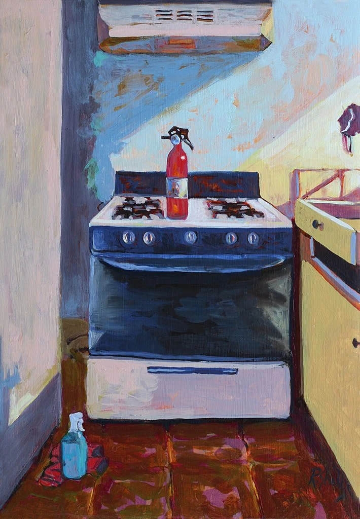Acrylic Painting of an Oven and Fire Extinguisher