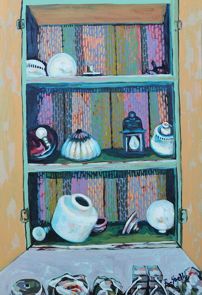 Painting of Cabinet Full of Random Items