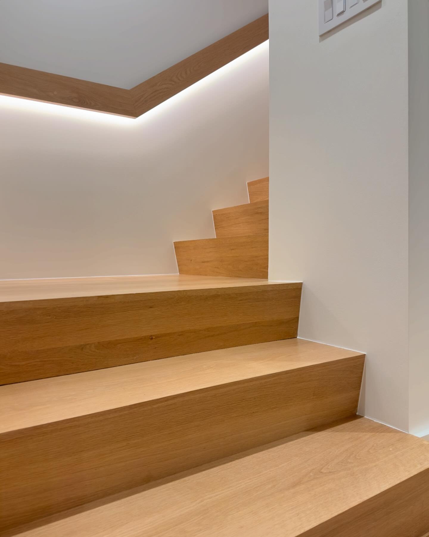 Elevate your space, one step at a time 😉

#modernstairs #accentlighting #staircaselighting #interiordesign  #stairsinspo #whiteoakstairs