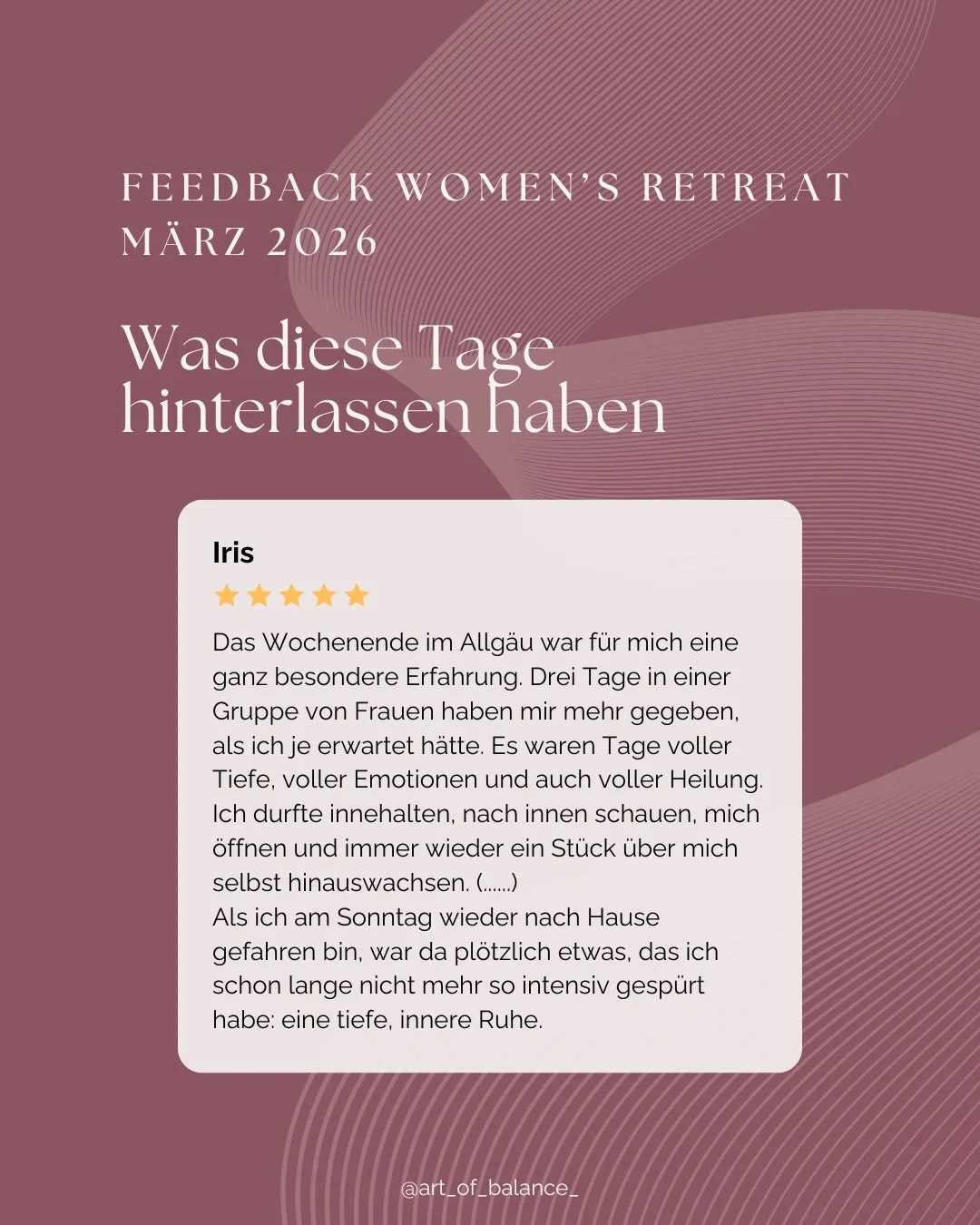 Wenn ich diese Zeilen lese, kommt so viel Dankbarkeit in mir hoch.

F&uuml;r diese Tage.
F&uuml;r euer Vertrauen.
F&uuml;r alles, was sich zeigen durfte.

Und f&uuml;r das, was davon geblieben ist und noch immer nachwirkt.

Danke, dass ihr euch in di