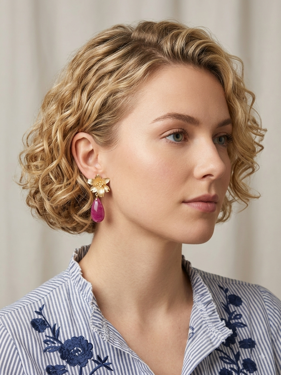 Boucles d’oreilles, Fleurs et Jade