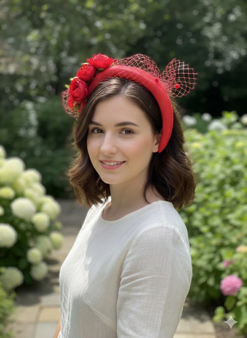 serre tête fleurs rouges