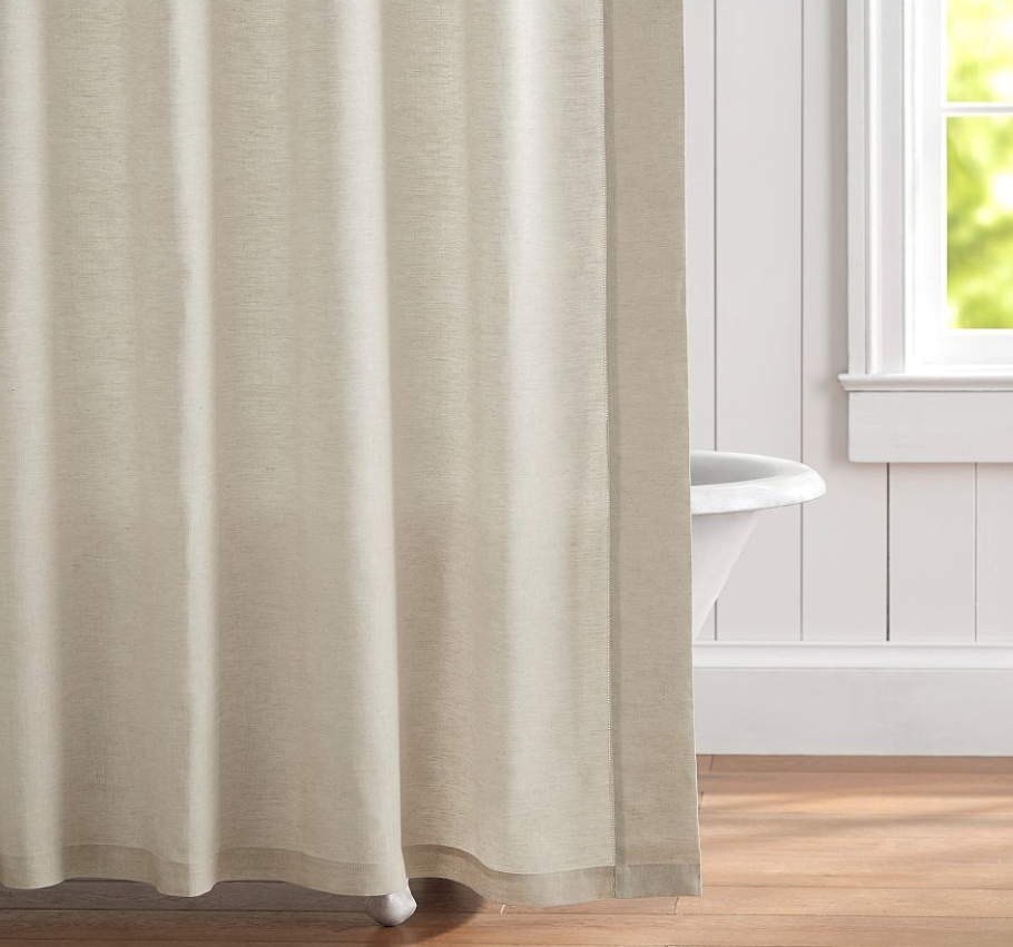 Belgian Flax Linen Hemstitch Shower Curtain